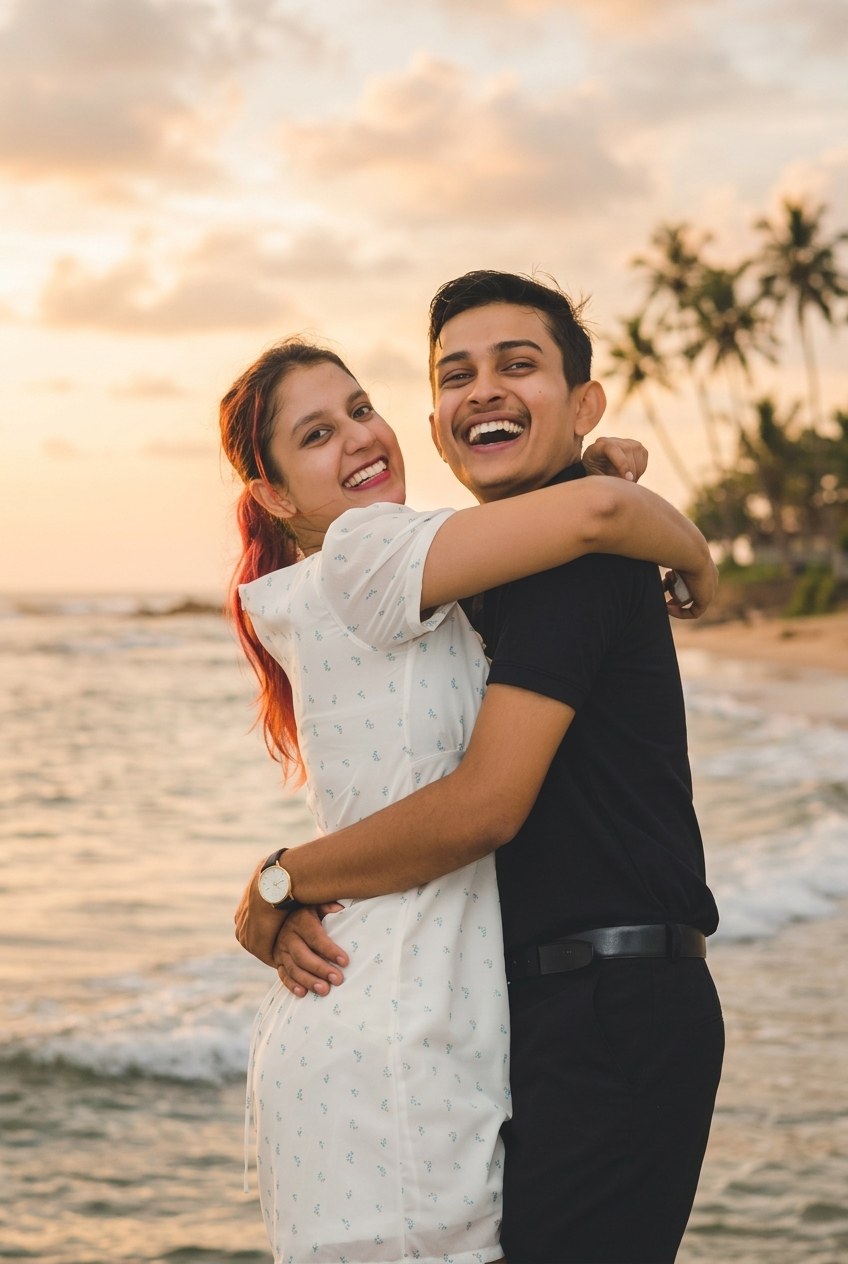 Sahan and Navoda scenic beach portrait
